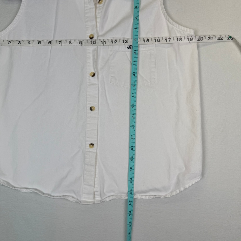 VTG Big Dogs Wmns S White Sleeveless Cotton Shirt Embroidered Logo Americana 90s - Picture 3 of 7